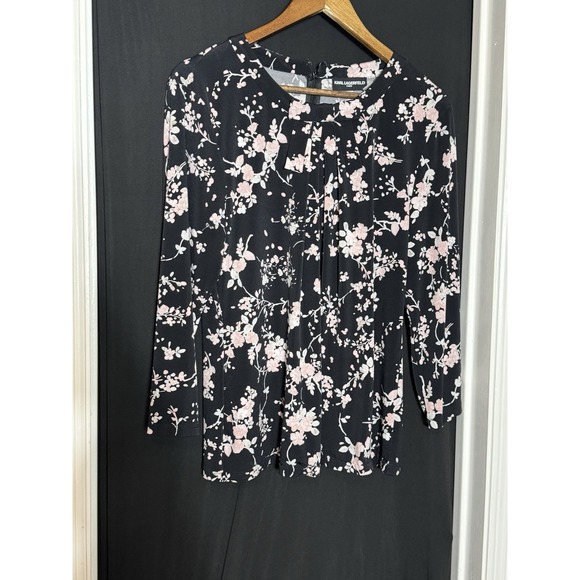 Karl Lagerfeld Blouse Women's L Floral Pink Bow Office Career Feminine - Picture 5 of 7